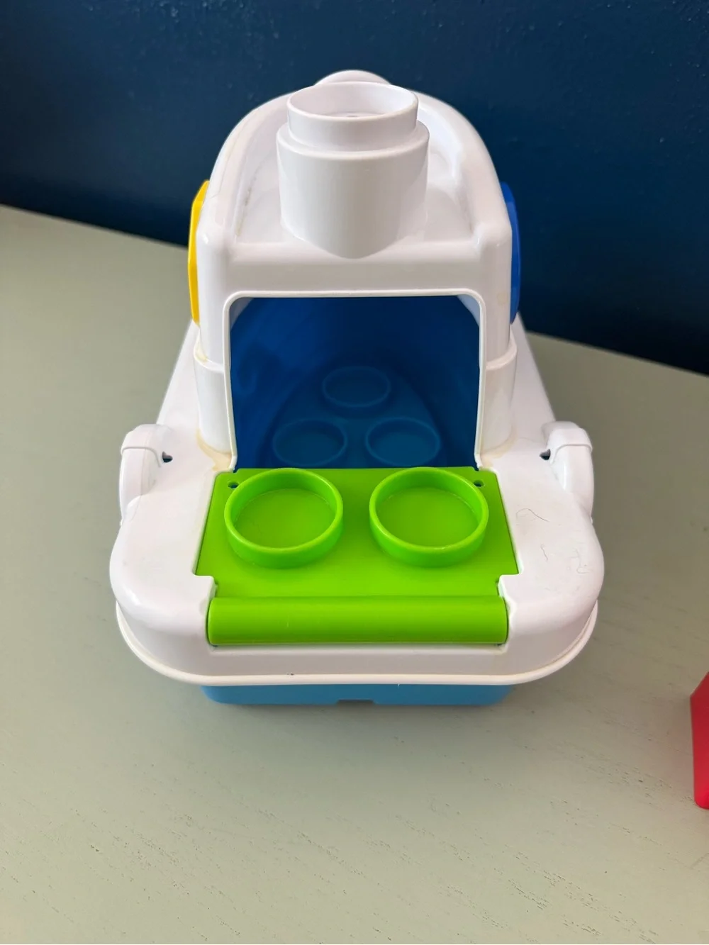 Vintage 2007 Fisher Price Little People Tugboat Shape Sorter with Blocks Flag